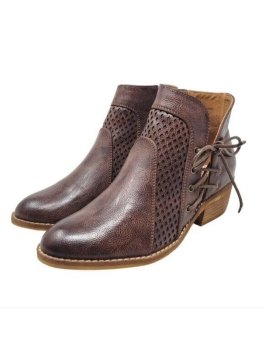 Beast Fashion | Denver Side Laced Mesh Boots Booties Brown